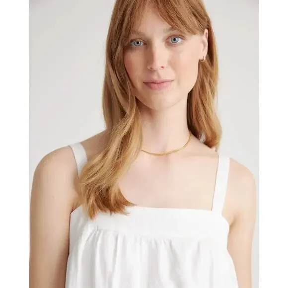 QUINCE White 100% European Linen Trapeze Midi Dress NWT Size Small - Picture 3 of 10